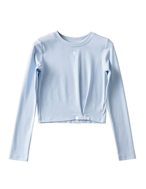 Fashion Sky Blue Love Embroidered Pleated Top