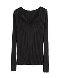 Fashion Black Solid Color Pit Strip V-neck Knitted Sweater