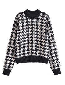 Fashion Houndstooth Houndstooth Print Pullover Sweater