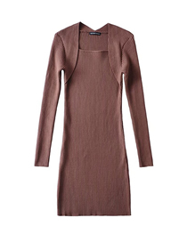 Fashion Coffee Color Knitted Long Sleeve Dress