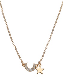 Fashion 2# Alloy Full Diamond Star And Moon Necklace