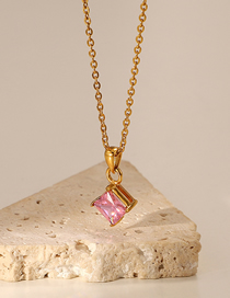 Fashion Pink Titanium Steel Gold-plated And Diamond-shaped Zirconium Necklace