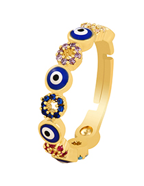 Fashion Royal Blue Copper Inlaid Zirconium Drop Oil Round Eye Ring