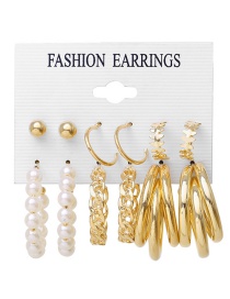 Fashion 1# Alloy Pearl Chain Geometric Earrings Set