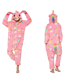 Fashion Rainbow Horse Flannel Cartoon Print One-piece Pajamas