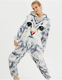 Fashion 3d Cat Flannel Cartoon Print One-piece Hooded Pajamas