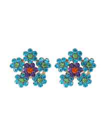 Fashion Blue Copper Inlaid Zirconium Snowflake Ear Studs