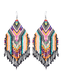 Fashion #12 Resin Colored Rice Beads Long Tassel Earrings