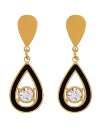 Fashion Gold+black Titanium Steel Inlaid Zirconium Drip Earrings
