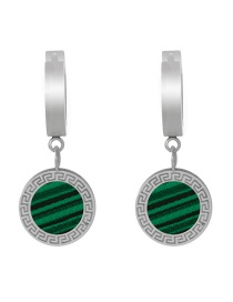 Fashion Silver+green Titanium Steel Oil Drip Pattern Round Earrings