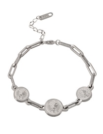 Fashion Silver Titanium Steel Round Portrait Thick Chain Bracelet