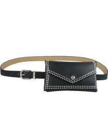 Fashion Waist Bag Type D (black) Faux Leather Rivet Cell Phone Bag Thin Belt