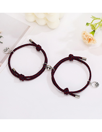 Fashion A Pair Of Dark Blue Wine Red Landscape Pair Of Alloy Eachother Magnetic Bead Bracelets