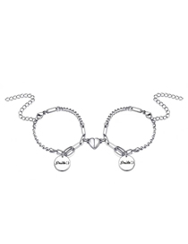 Fashion Pair Of Stainless Steel Heart-shaped Magnet Bracelets Titanium Steel Letter Round Card Magnetic Love Bracelet Set