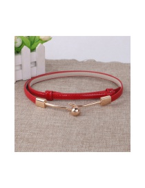 Fashion Gold Coloren Button Red Faux Leather Rhinestone Adjustable Thin Side Belt
