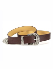 Fashion Brown Faux Leather Carved Wide Belt