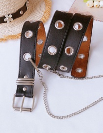 Fashion Black Imitation Leather Non-perforated Chain Pendant Belt