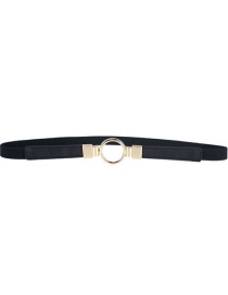Fashion Black Pu Metal Buckle Thin Side Belt