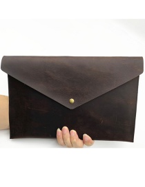 Fashion Dark Brown Geometric Leather Cowhide Document Bag
