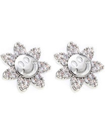 Fashion White K Copper Inlaid Zirconium Smiley Sun Flower Earrings