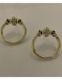 Fashion Big Skull Gold Coloren Earrings Metal Skull C-shaped Earrings