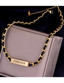 Fashion Gold Color Titanium Steel Letter Brand Leather Stitching Necklace