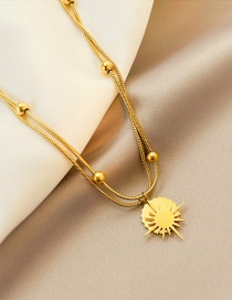 Fashion Gold Color Titanium Steel Geometric Sun Double Necklace