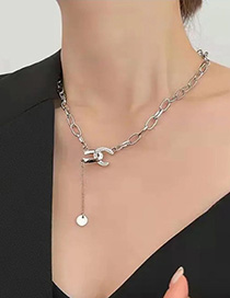 Fashion Silver Color Titanium Steel Double C Chain Necklace