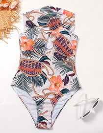 Fashion Color Cross-cut Halterneck Print One-piece Swimsuit