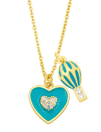 Fashion Turquoise Bronze Diamond Drop Oil Hot Air Balloon Love Necklace