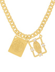 Fashion Golden-2 Copper Inlaid Zirconium Portrait Thick Chain Necklace