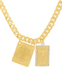 Fashion Golden-3 Copper Inlaid Zirconium Portrait Of Jesus Thick Chain Necklace