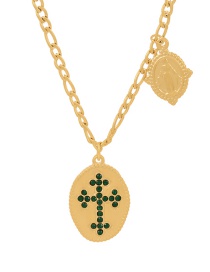 Fashion Gold Titanium Steel Zirconium Portrait Cross Thick Chain Necklace