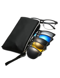 Fashion Five-piece Pc Frame With Leather Bag Geometric Magnetic Sunglasses Lens Cover With Leather Bag