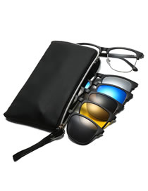 Fashion Five-piece Tr Frame With Leather Bag Geometric Magnetic Sunglasses Lens Cover With Leather Bag