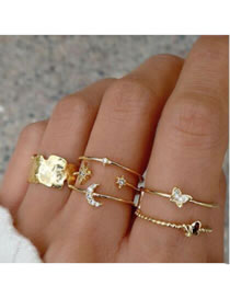 Fashion 5# Alloy Diamond Leaf Star Moon Ring Set