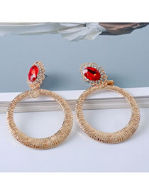 Fashion Red Alloy Diamond Geometric Ring Stud Earrings