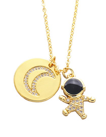 Fashion C Bronze Diamond Star Moon Astronaut Necklace
