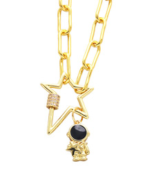 Fashion C Bronze Diamond Geometric Pentagram Astronaut Necklace