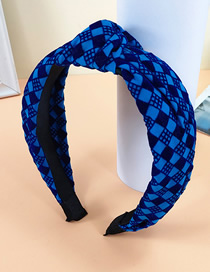 Fashion Royal Blue Checkered Knotted Headband Fabric Small Lattice Knotted Headband