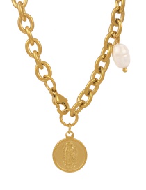 Fashion Golden-2 Titanium Steel Pearl Portrait Thick Chain Necklace