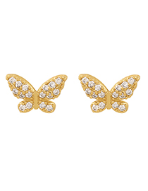 Fashion Gold Copper Inlaid Zirconium Butterfly Stud Earrings