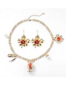 Fashion Flower Suit Alloy Geometric Flower Earrings Necklace Set