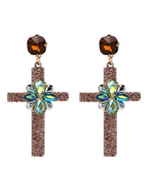 Fashion Brown Alloy Diamond Cross Stud Earrings