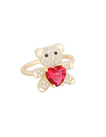Fashion 1#red Copper Inlaid Zirconium Love Bear Ring