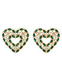 Fashion Green Alloy Diamond Heart Earrings