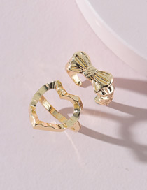 Fashion Gold Color Alloy Bowknot Peach Heart Ring Set