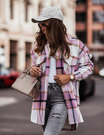 Fashion Pink Checked Cotton Jacket With Button Pockets