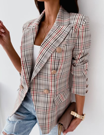 Fashion Red Striped Plaid Long-sleeved Double-breasted Printed Blazer