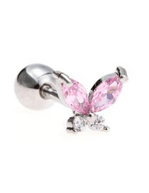 Fashion Small Pink White K Copper And Diamond Butterfly Piercing Stud Earrings